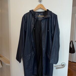 Rains Navy Hooded Rain Jacket